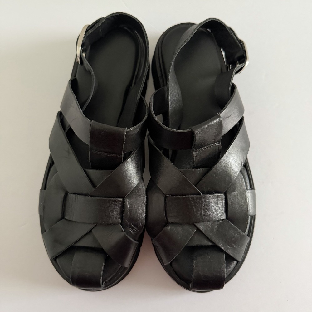 Pilcro Anthropologie Flatform Fisherman Sandal Black Leather Womens 40 US 9.5-10 - Picture 7 of 9